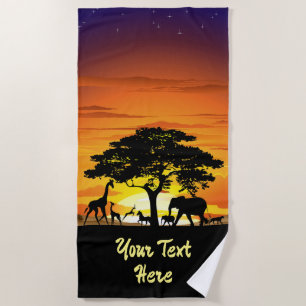 Serviette De Plage Animaux sauvages sur le coucher de soleil de la sa