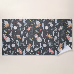 Serviette De Plage Animaux spatiaux - texture bleu acier foncé