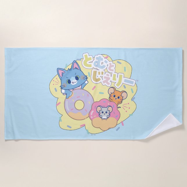 Serviette De Plage Anime Donut délice avec Tom, Jerry et Tuffy (Devant)