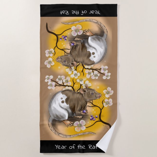 Serviette De Plage Année du zodiaque de Chinois de rat (Devant)