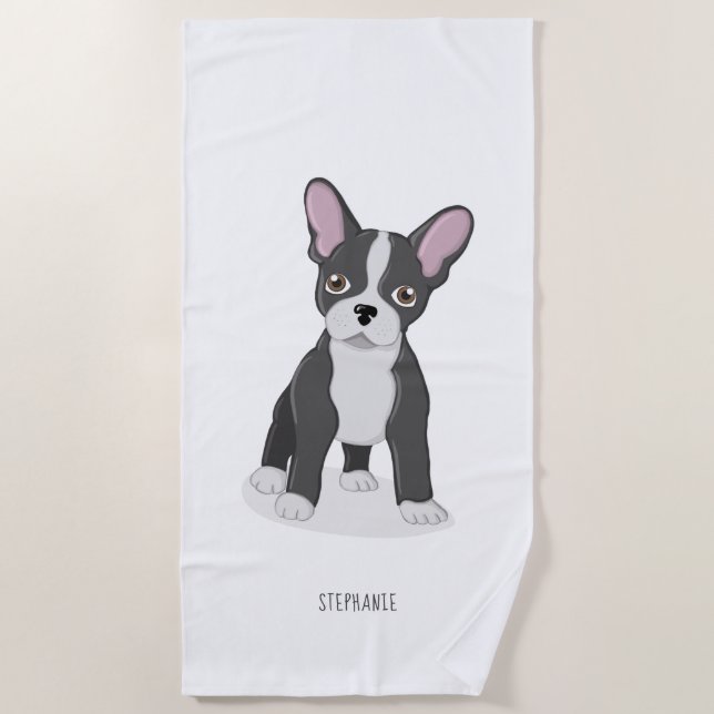 Serviette De Plage Anniversaire du Bulldog français (Devant)