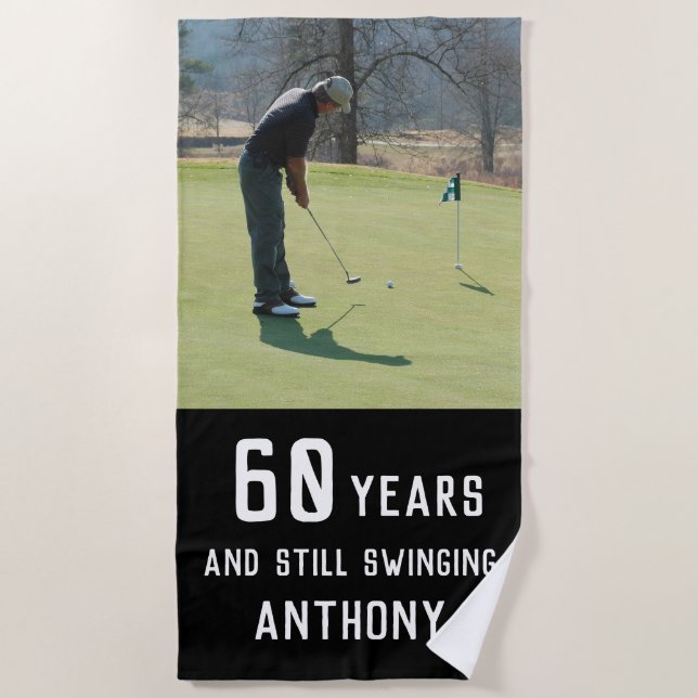 Serviette De Plage Anniversaire Golfer Funny 60e heureux Par Photo (Devant)