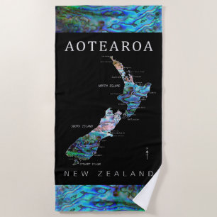 SERVIETTE DE PLAGE AOTEAROA NEW ZEALAND MAP PAUA BEACH TOWER