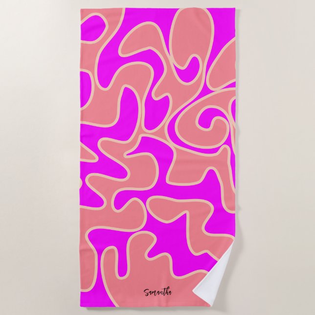 Serviette De Plage Apricot rose chaud Retro Fluide Art Personnalisé (Devant)