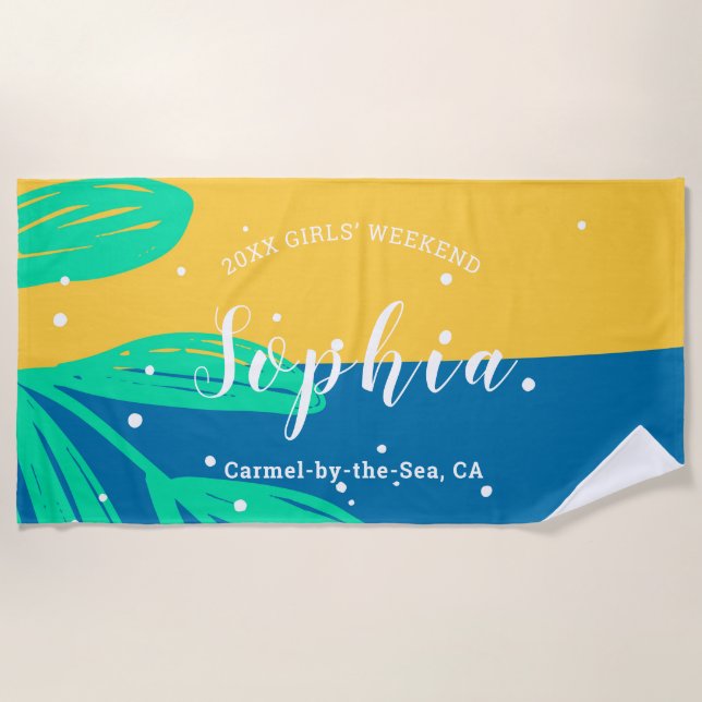 Serviette De Plage Aqua Blue Boys Girls Weekend Nom personnalisé (Devant)