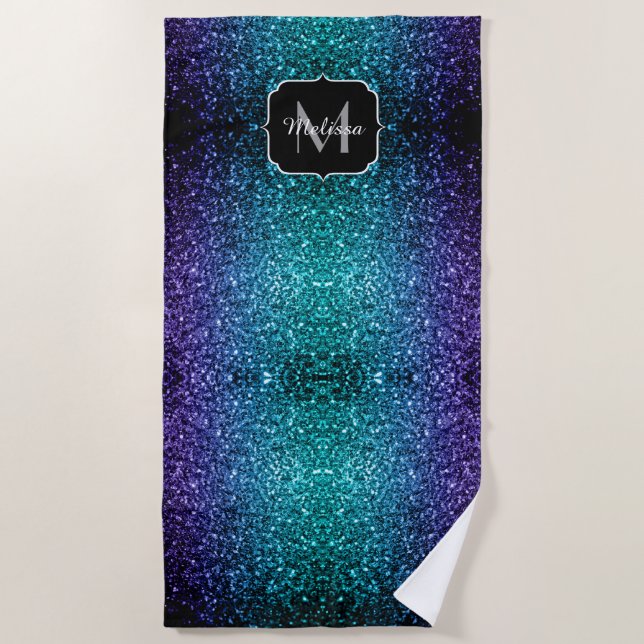 Serviette De Plage Aqua blue Ombre fausse parties scintillant scintil (Devant)