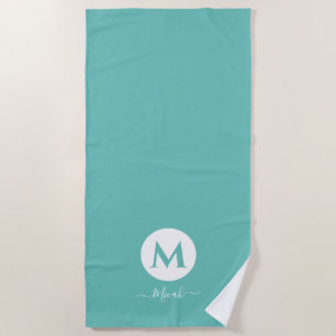 Serviette De Plage Aqua Blue Personnalisé Monogram Beach Towne
