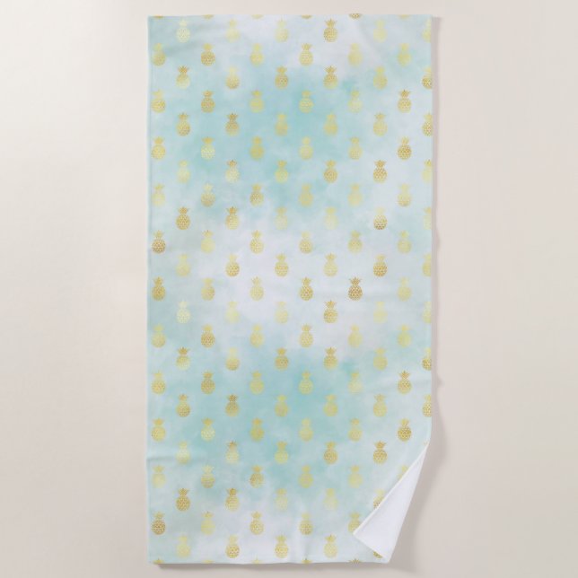 Serviette De Plage Aqua White Gold Tropical Glam Pineapples (Devant)