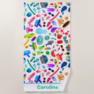 Serviette De Plage Aquarelle arc-en-ciel Motif pour enfants