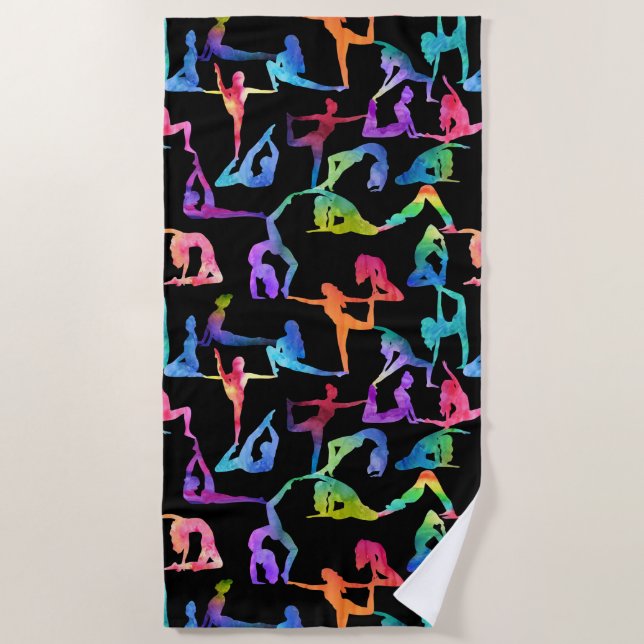 Serviette De Plage Aquarelle arc-en-ciel Yoga Pots (Devant)