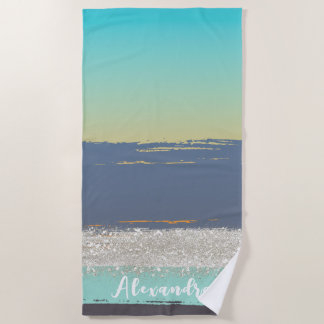 Serviette De Plage Aquarelle bleue personnalisée