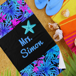Serviette De Plage Aquarelle bleue Tropical Hawaiian
