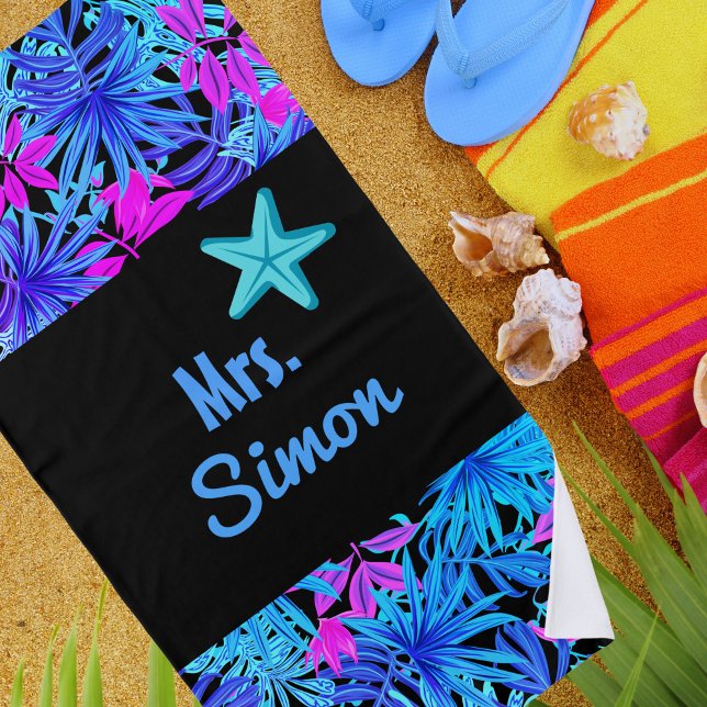 Serviette De Plage Aquarelle bleue Tropical Hawaiian (Créateur téléchargé)