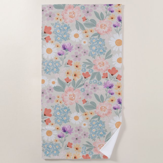 Serviette De Plage Aquarelle Boho Rose Floral (Devant)