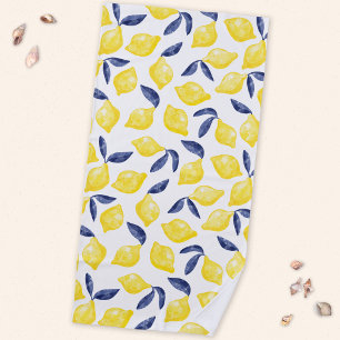 Serviette De Plage Aquarelle Citron Méditerranéen Citrus