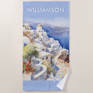 Serviette De Plage Aquarelle colorée Eau Personnalisée Nom du monogra