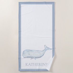 Serviette De Plage Aquarelle côtière Baleine bleue Personnalisée