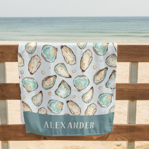 Serviette De Plage Aquarelle côtière huître & perle Personnalisé