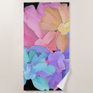 Serviette De Plage Aquarelle de Monogram Pastel Camellias en noir