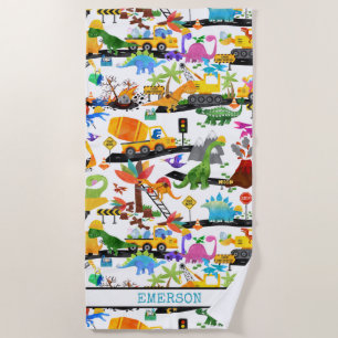 Serviette De Plage Aquarelle Dinosaure Construction Enfants mignonnes