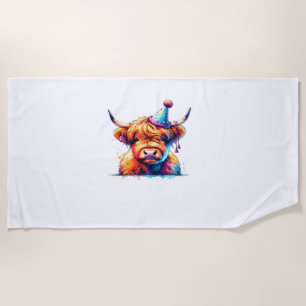 Serviette De Plage Aquarelle écossaise Highland Cow Anniversaire Esse