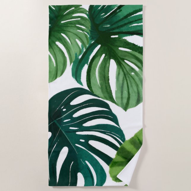 Serviette De Plage Aquarelle Feuille Monstera (Devant)