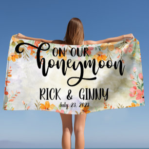 Serviette De Plage Aquarelle Floral Lune de miel Cadeaux Personnalisé