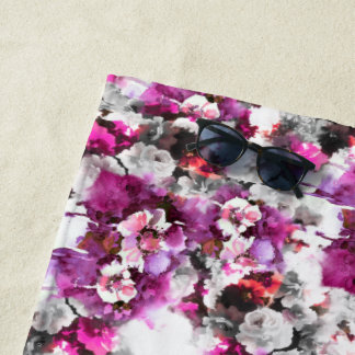 Serviette De Plage Aquarelle florale - Design abstrait rose et blanc