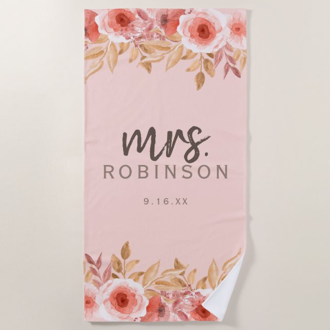 Serviette De Plage Aquarelle Florale Mme Date (Devant)
