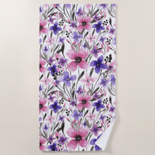Serviette De Plage Aquarelle florale rose-rose-champêtre moderne
