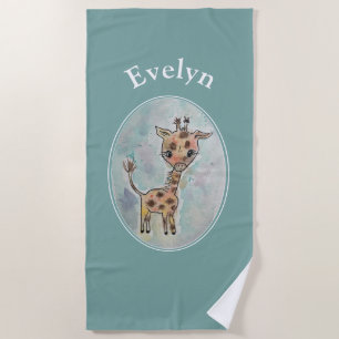 Serviette De Plage Aquarelle Giraffe Boho Customisé