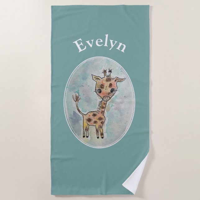 Serviette De Plage Aquarelle Giraffe Boho Customisé (Devant)
