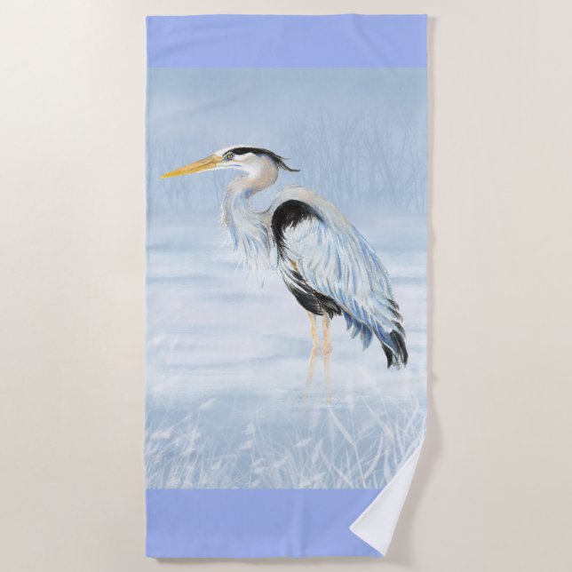 Serviette De Plage Aquarelle Great Blue Heron Bird Nature Faune (Devant)