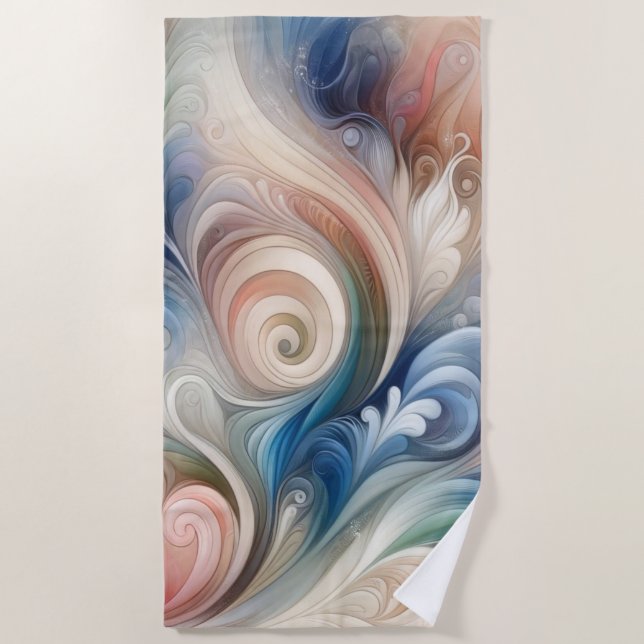 Serviette De Plage Aquarelle Imaginaire Floral Pastel Bleu & Crème (Devant)