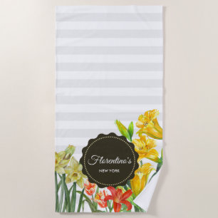 Serviette De Plage Aquarelle Jaune Orange Fleurs de printemps