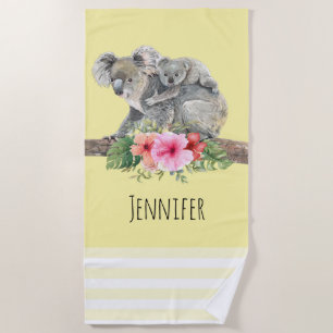 Serviette De Plage Aquarelle Koala Oears mignonne maman & bébé