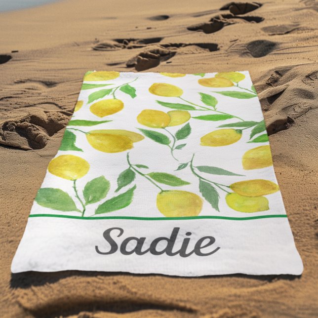 Serviette De Plage Aquarelle Lemons Motif Personnalisé (Créateur téléchargé)