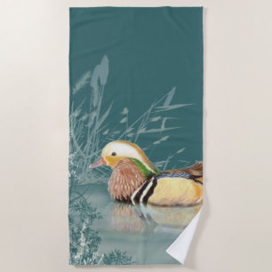 Serviette De Plage Aquarelle Mandarin Canard Oiseau Nature Art