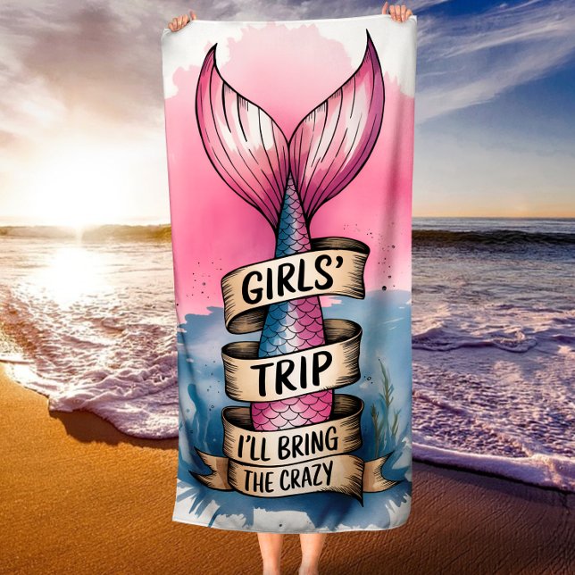 Serviette De Plage Aquarelle Mermaid Queue Girl' Trip Funny (Créateur téléchargé)