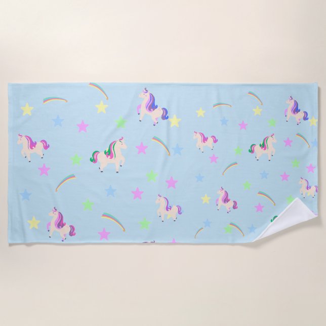 Serviette De Plage Aquarelle mignonne Unicorne arc-en-ciel étoiles mo (Devant)