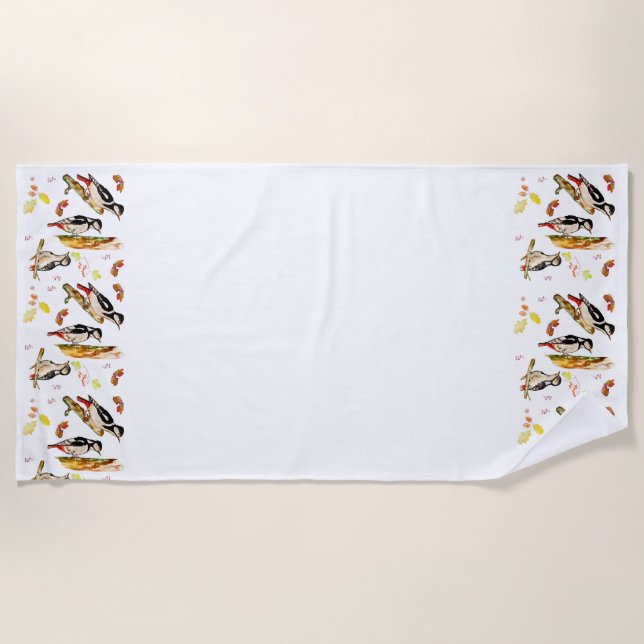 Serviette De Plage Aquarelle motif avec oiseaux pic (Devant)