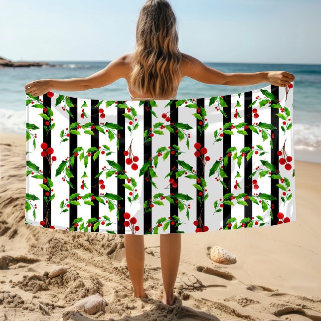 Serviette De Plage Aquarelle Noël Vacances Holly Floral Motif (Créateur téléchargé)