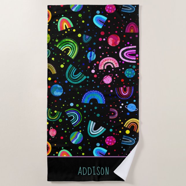 Serviette De Plage Aquarelle Rainbow Galaxy Filles personnalisées (Devant)