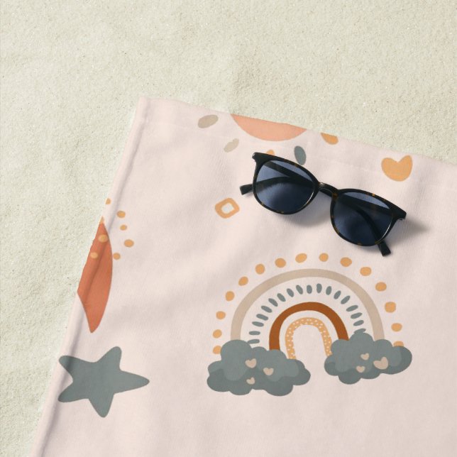 Serviette De Plage Aquarelle Retro Boho Arc-en-ciel neutre (En situation)