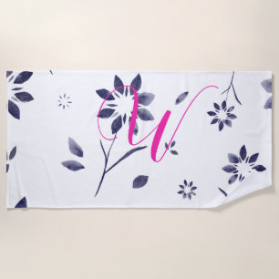 Serviette De Plage Aquarelle rose chaud Monogramme