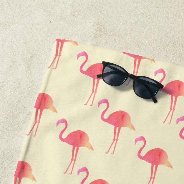 Serviette De Plage Aquarelle rose mignonne Motif Flamingo (En situation)