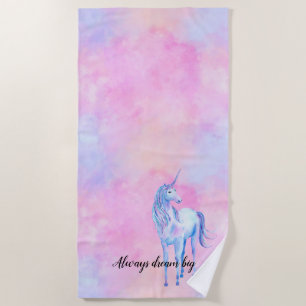 Serviette De Plage Aquarelle rose Purple Unicorne