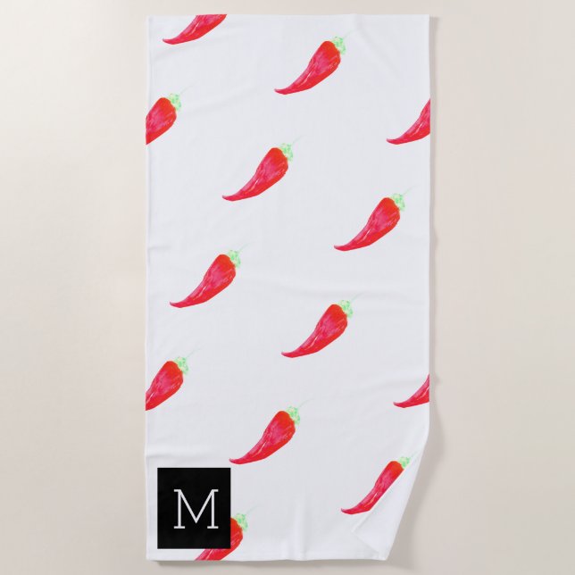 Serviette De Plage Aquarelle rouge poivrons initiaux (Devant)