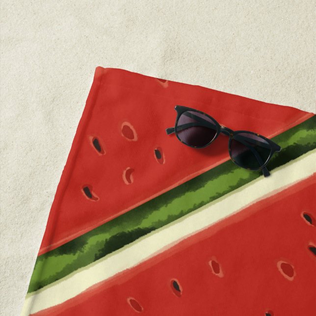 Serviette De Plage Aquarelle rouge vif Watermelon Beach (En situation)