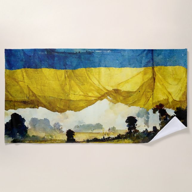 Serviette De Plage Aquarelle Ukrainienne Bataille Drapeau Plage servi (Devant)